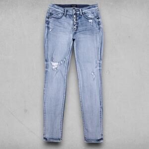 Judy Blue Jeans Women 30 Blue Boyfriend Fit Stretch Distressed 90s Grunge Boho